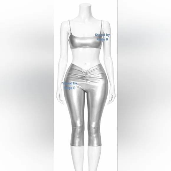 ❤️NWT SKIMS 2 Piece Metallic Silver Swim Capri Pants bikini top Set NICKEL 3X